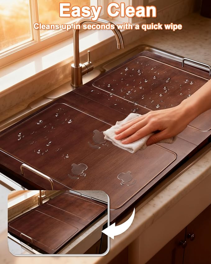 UTCG 29.5×22in Foldable Noodle Board Stove Cover for Kitchen Prep Space | Bamboo Multiple Stove Top Cover with Handles for Gas & Electric Stoves - As Sink Cover ＆ Decorative Tray