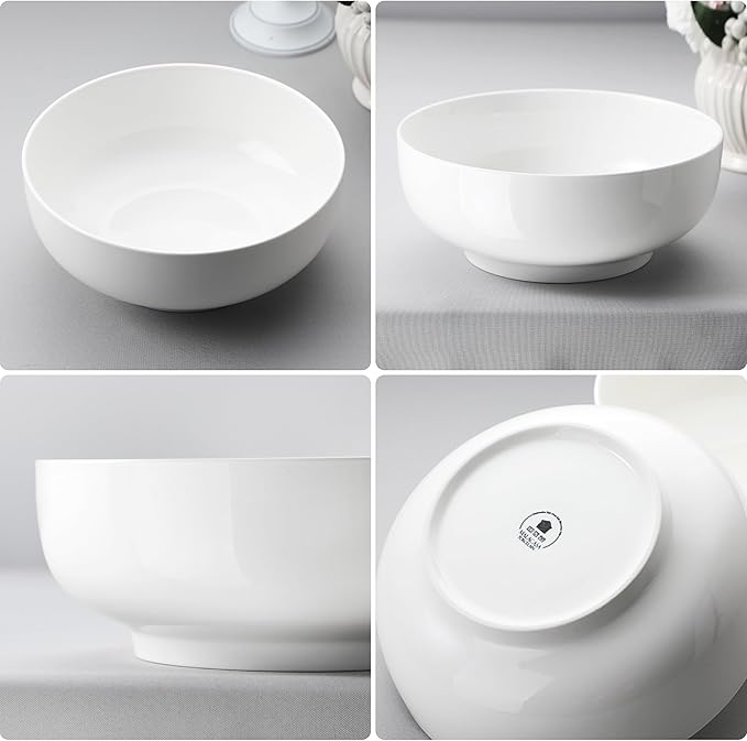 MALACASA Large Serving Bowls, 114 OZ(10") Ceramic Salad Bowls Set of 2 | White Bowls for Salad, Soup, Pasta, Dinner, Porcelain Bowls Set for Entertaining, Microwave Safe, Series REGULAR