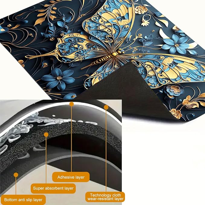 HOMETITUTE Blue Gold Butterfly Stove Top Cover 28x20 Diatomite Mat