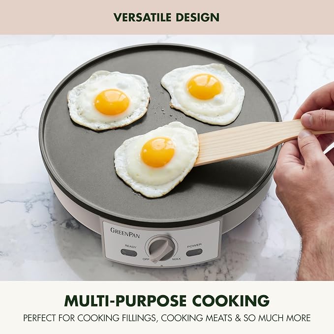 GreenPan Advanced 12" Crepe Maker, Healthy Ceramic Nonstick PFAS-Free Coating, Adjustable Temperature Control, 400°F Heating, Batter Spreader & Crepe Turner Included, Clay