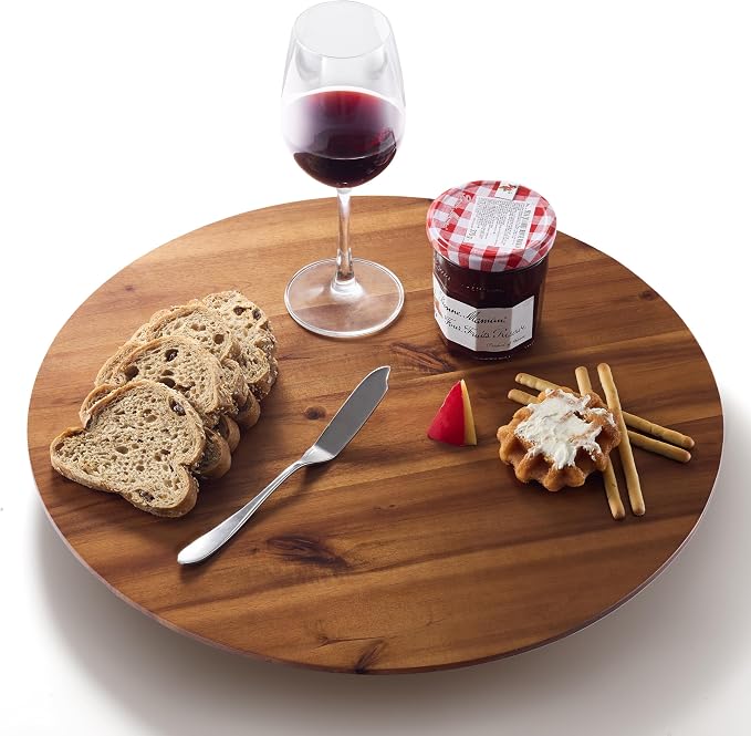 TIDITA 18" Acacia Wood Lazy Susan for Table Top, Swivel Charcuterie Board | 360° Rotation, No Rim, Solid Acacia Wood, Non-Skid Pads, Round Lazy Susans Turntable for Countertop, Extra Large