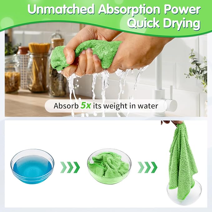 Sage Green Microfiber Cleaning Cloth -Pack of 12, Highly Absorbent Cleaning Rags, 16"X12" All Purpose Cleaning Towels for Housekeeping, Kitchen, Car, Lint Free and Reusable Microfiber Towels