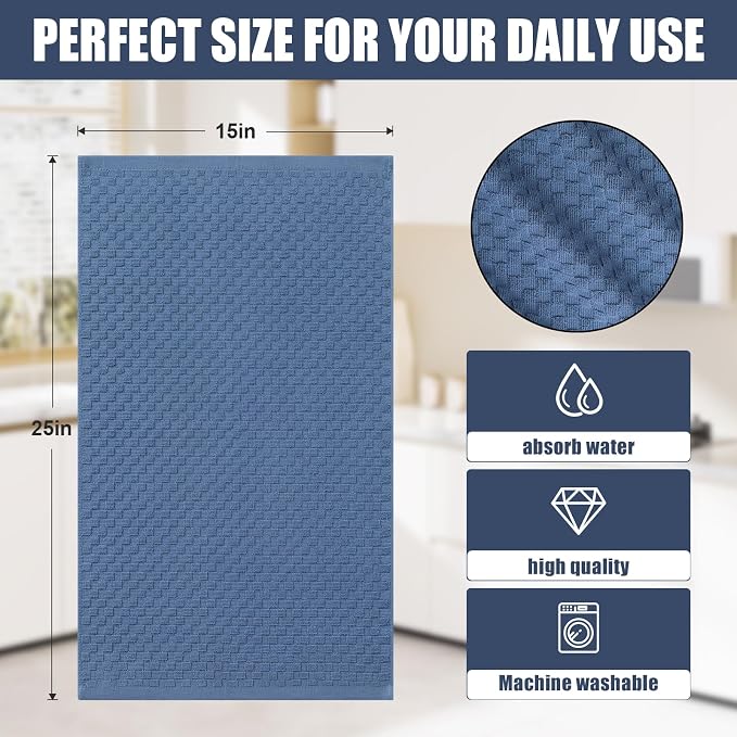 Homaxy 100% Cotton Terry Kitchen Towels(15" x 25", 4 Pack), Navy Blue | Soft and Super Absorbent Dish Towels, 380 GSM Reusable Tea Towel with Hanging Loop, Pineapple Grid Designed
