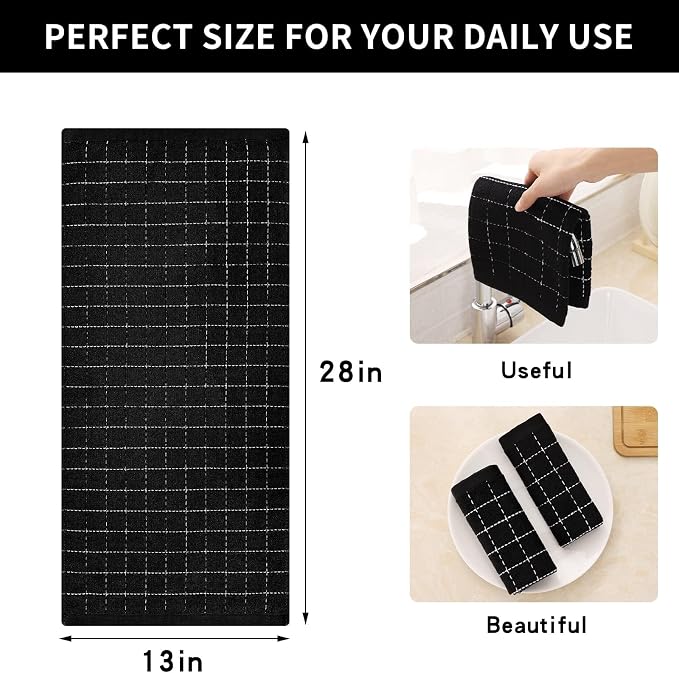 Homaxy 100% Cotton Terry Kitchen Towels, 6 Pack, Black | Ultra Soft and Absorbent Dish Towels for Kitchen, Suitable for Drying and Washing Dishes