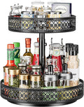 2 Tier Lazy Susan Organizer - Adjustable Rotating Spice Rack 12 inch | Floral Turntable Lazy Susan for Cabinet Pantry Kitchen Countertop Table Top Cupboard Bathroom Vanity Storage Metal Black