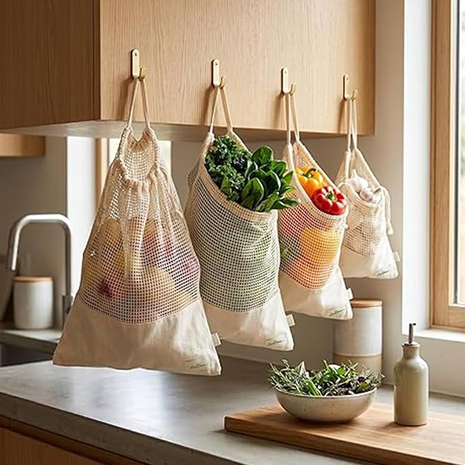 Multi-Purpose DrawString Bags - Canvas and Cotton Mesh Bags | Reusable Grocery, Laundry, Travel Organizer