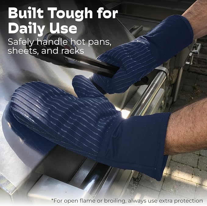 Silicone Oven Mitts - Dark Royal Blue Set of 2-12.5" - Heat Resistant to 536 F / 280 C Kitchen Gloves - Professional Grade Protection Hot Cooking Baking