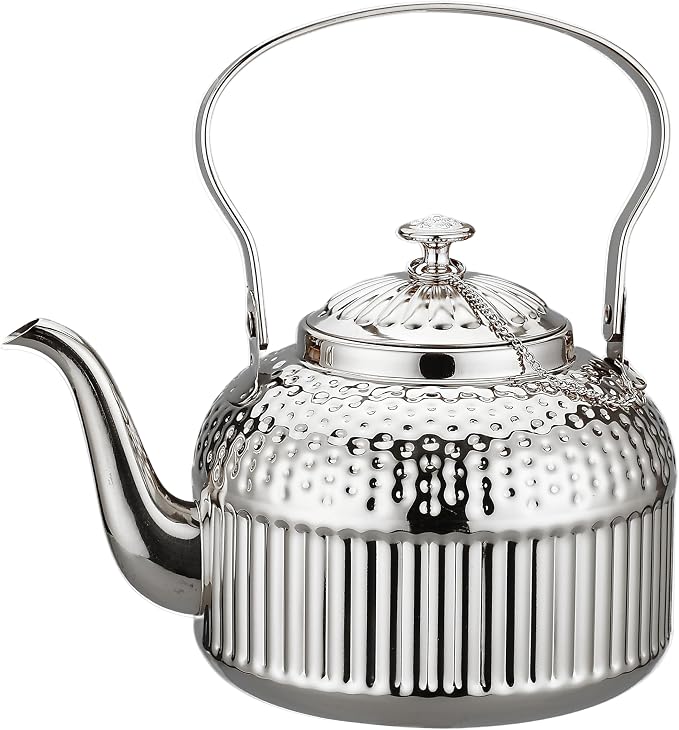 SANQIAHOME Antique 1.4L (45 Oz) Stainless Steel Teapot with Infuser Silver