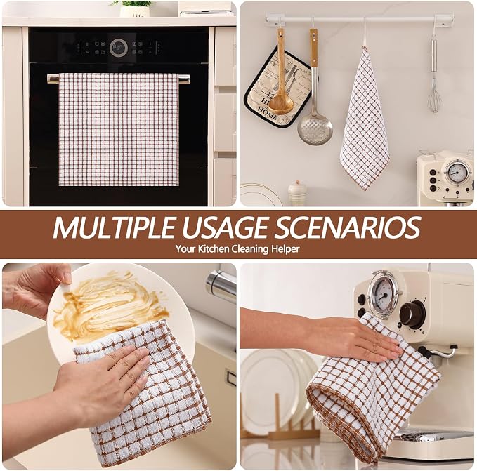 Homaxy Kitchen Towels and Dishcloths Set, Set of 8, Brown | Cotton Terry Kitchen Dish Towels, Super Soft and Absorbent Dish Cloths, 16 x 25 and 12 x 12 Inches