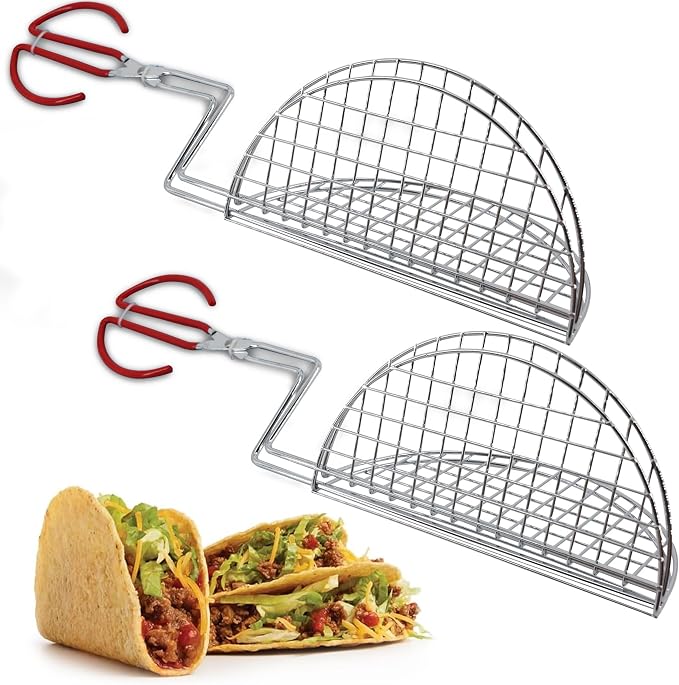 Taco Shell Tongs for Frying by StarBlue - 8 Inch 2 Units Easy-Grip Tool for Making Crispy Taco Shells - Heat-Resistant and Dishwasher Safe