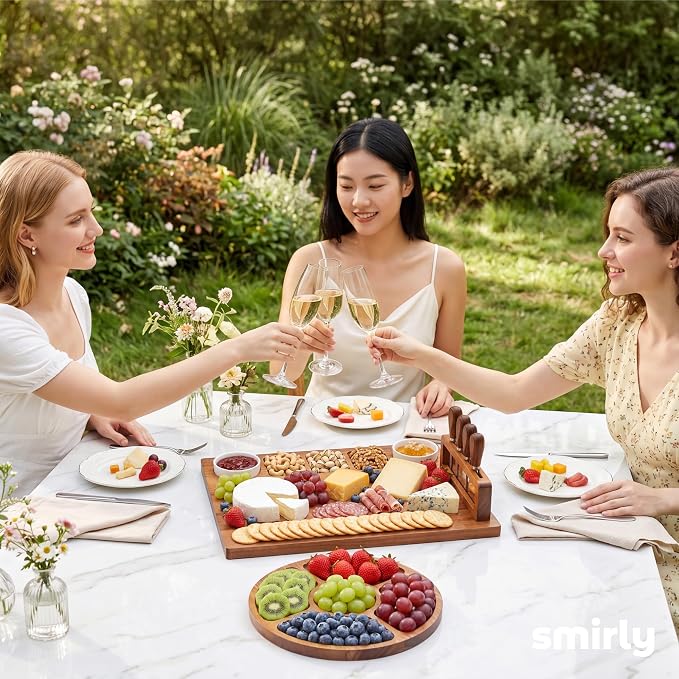 SMIRLY Charcuterie Board Set with Serving Accessories, Large Walnut | Housewarming, Wedding, Bridal Shower and Birthday Gift for Women, Ideal for Serving Cheese, Snacks and Appetizers