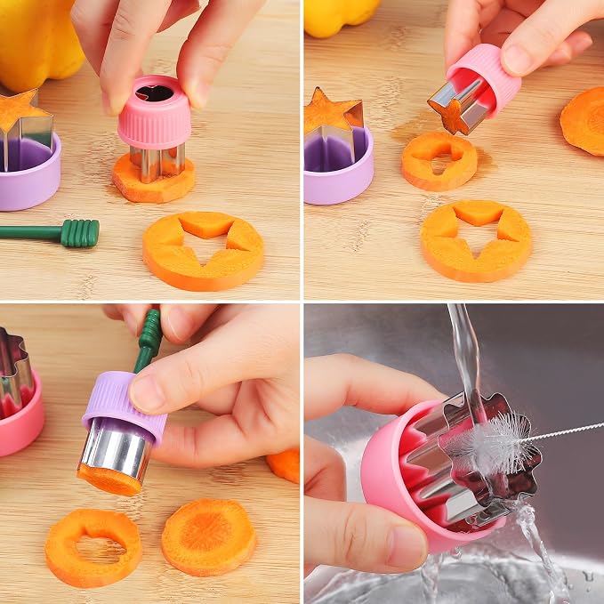 24 Pcs Vegetable Cutter Shapes Set, Cute Fruit Shape Cutters, Food Cutters for Kids Lunch, Cookie Stamps, Mini Cookie Cutters with Cartoon Animals Food Picks for Kids Baking and Lunchbox