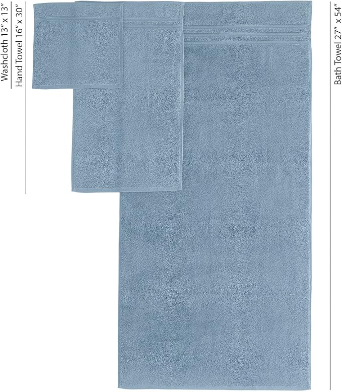 Hawmam Linen Light Blue 6 Piece Bath Towels Set for Bathroom Original Turkish Cotton Soft, Absorbent and Premium 2 Bath Towels, 2 Hand Towels, 2 Washcloths