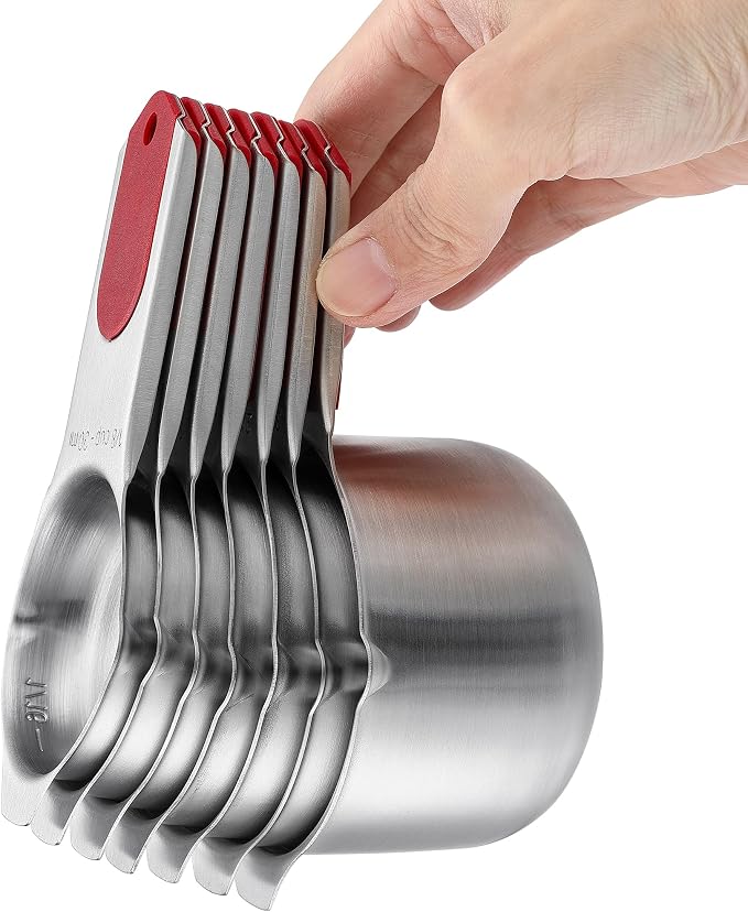 Spring Chef Magnetic Measuring Cups & Spoons Set of 15, Patented, Red | Stackable Stainless Steel Measuring Cups & Heavy Duty Metal Measuring Spoons with Levelers for Dry & Liquid Ingredients