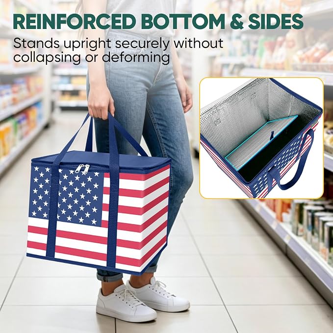 BALEINE 1PK Insulated Reusable Grocery Bag, Heavy Duty Shopping Tote | Foam & Foil Insulation, 9" Long Handles, Reinforced Bottom Keeps Upright, Fold Flat Storage, Water-Resistant Shopping Bag