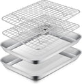 P&P CHEF 10.4 Inch Toaster Oven Pan Tray with Wire Rack, 4 PCS | Baking Sheet Pan + Cooling Rack for Cooking/Roasting, Dishwasher Safe & Rust Free, Non-toxic & Sturdy
