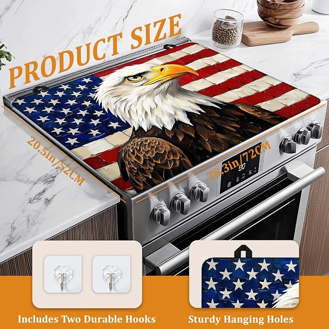 Electric Stove Top Cover,Bald Eagle Stove Cover for Glass Top Electric Stove,American Flag Heat Resistant Flat Top Stove Mat Countertop Protector, 28 x 20 Inch