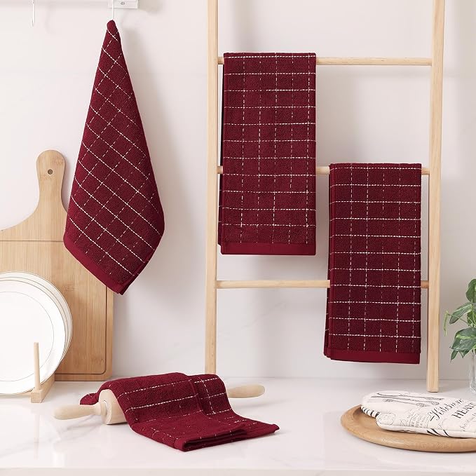 Homaxy 100% Cotton Terry Kitchen Towels, 8 Pack, Burgundy | Ultra Soft and Absorbent Dish Towels for Kitchen, Suitable for Drying and Washing Dishes