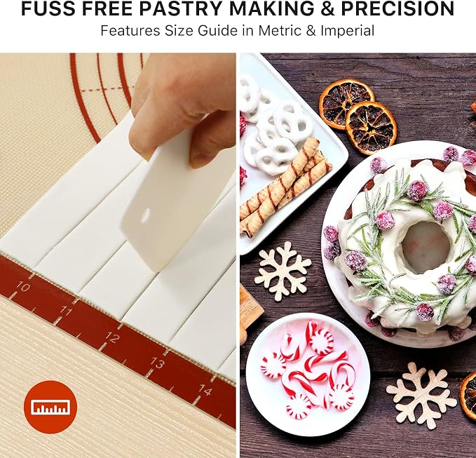DANIA & DEAN Silicone Baking Mat, 28x20 Large Pastry Mat with Measurements | 2026 Upgraded Extra Thick Non-Slip Reusable Counter Mat for Sourdough Bread Pie Crust Pizza Dough Rolling Kneading