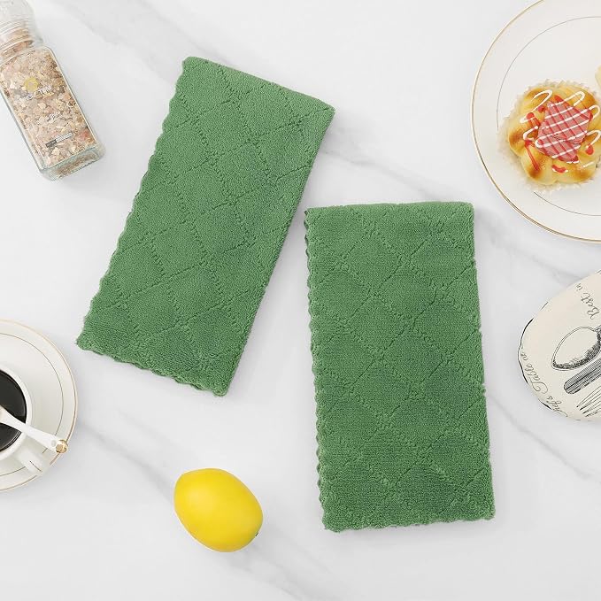 Homaxy 12 Pack Super Soft Absorbent Dish Towels, 10" x 20", Grass Green | Coral Velvet, Nonstick Oil Fast Drying Microfiber Cleaning Cloth, No Lint Dishcloths for washing and drying
