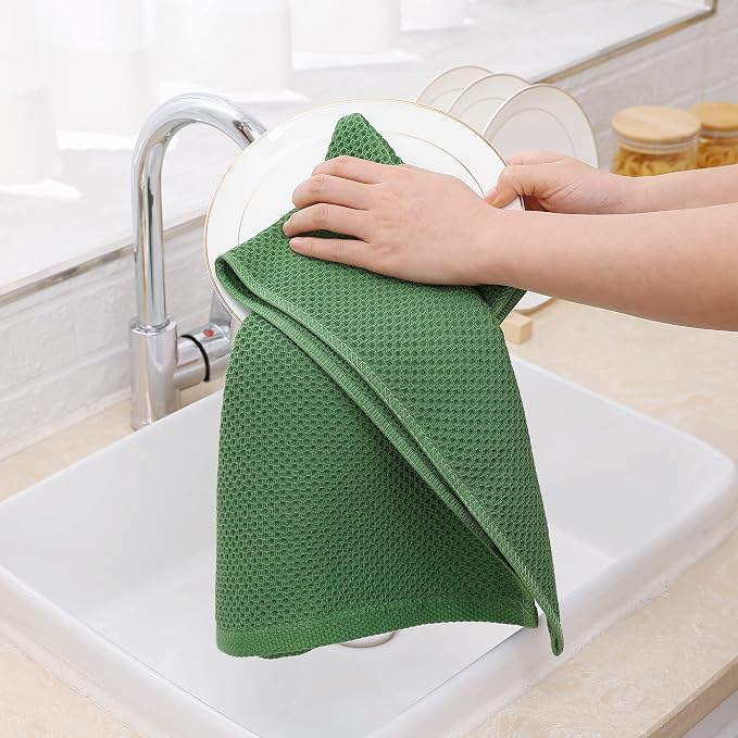 Homaxy 100% Cotton Waffle Weave Kitchen Dish Towels 6-Pack, Grass Green | 13 x 28 Inches, Ultra Soft Absorbent Dish Towels, Quick Drying Cleaning Towels