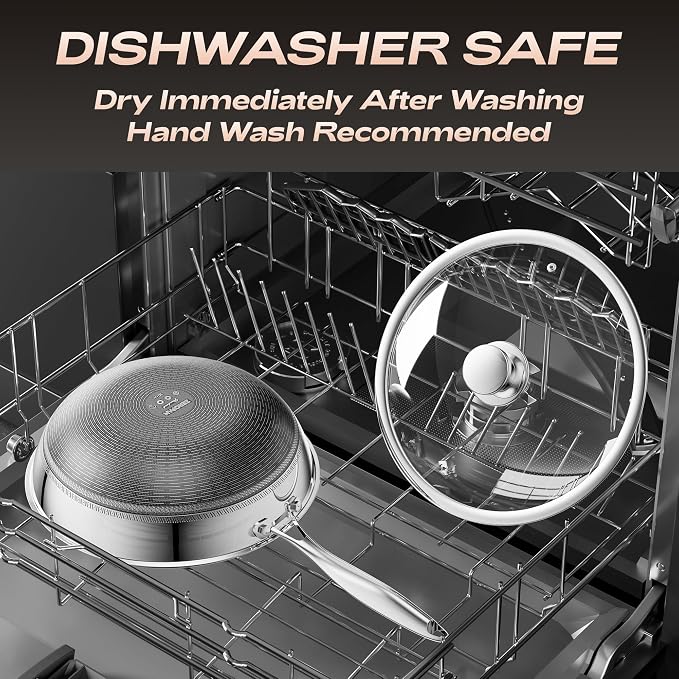 Wok,Hybrid 12-Inch Wok with Lid,Nonstick Stainless Steel Woks & Stir-fry pans,Dishwasher-Friendly,PFAS PFOA PTFE Free, Oven-Safe Up to 600°F,Compatible with All Cooktops