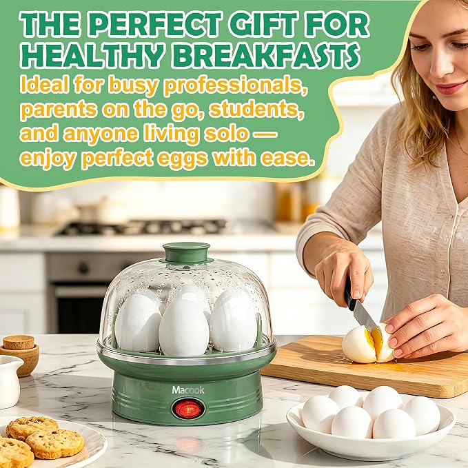 Macook Electric Egg Cooker for Easter, 7 Egg Capacity with Auto Shut-Off, Spring Green Hard Boiled Egg Maker, Ideal Easter Gift for Egg Decorating, Includes Measuring Cup