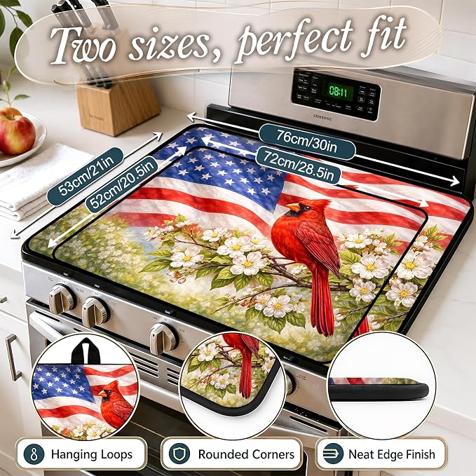 Patriotic Electric Stove Top Cover | Heat Resistant Glass Cooktop Protector for Kitchen Ceramic Countertops, Multiuse Stove Cover and Dish Drying Mat