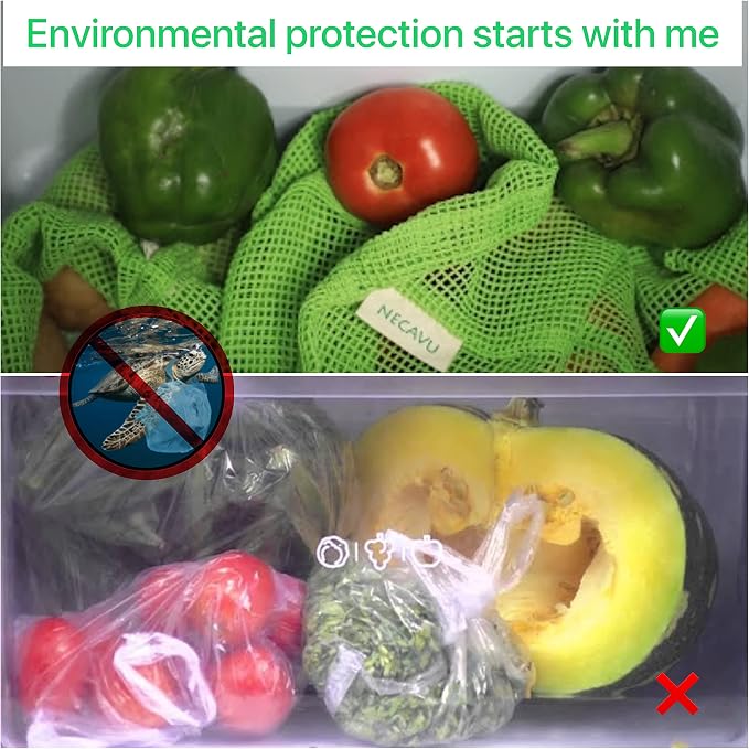 100% Cotton Set of 6 Fridge Bag | Eco-Friendly Natural Vegetables Bags for Fridge Storage & mesh net Vegetable Bag Fridge | Multi-Purpose Eco-Friendly Cotton mesh Bag (Neem Green)