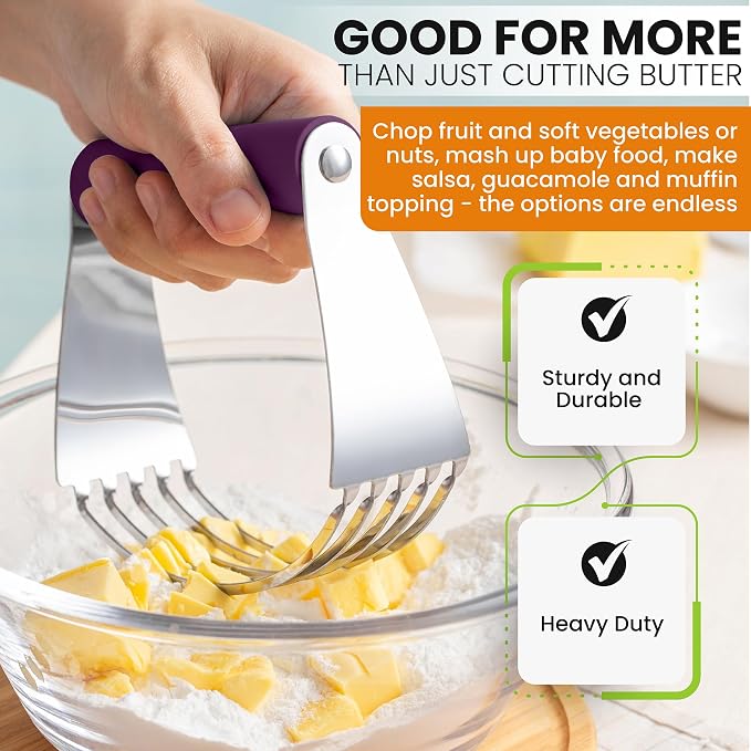 Spring Chef Large Dough Blender For Baking - Durable Pastry Blender, Purple | Heavy Duty Dough Mixer Hand Tool w/ Stainless Steel Blades, Professional Pastry Cutter Tool for Easy Mixing, Dishwasher Safe