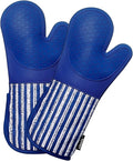 Alselo Silicone Oven Mitts Heat Resistant 932℉ with Waterproof & Non-Slip | Kitchen Mittens Set of 2,Extra Long 7.5"x15" Oven Gloves with Soft Cotton Terry Lining for Baking Cooking BBQ(Cobait Blue,2)