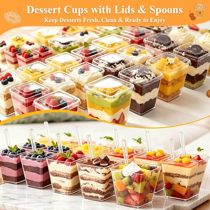 450 Pack Plastic Dessert Cups with Lids and Spoons, 5 oz Mini Dessert Cups | Clear Yogurt Cups with Lids, Small Appetizer Cups for Fruit Party Pudding Shooter