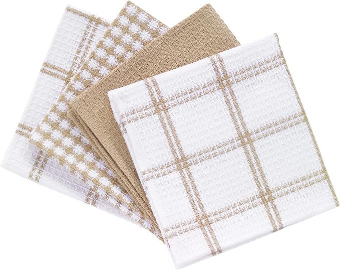 T-Fal Premium Waffle Dish Cloths: Highly Absorbent, Super Soft Long Lasting - 100% Cotton, 12"x13" Towel for Cleaning & Drying, (4-Pack), Sand