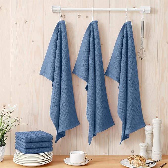 Homaxy 100% Cotton Terry Kitchen Towels(15" x 25", 4 Pack), Navy Blue | Soft and Super Absorbent Dish Towels, 380 GSM Reusable Tea Towel with Hanging Loop, Pineapple Grid Designed