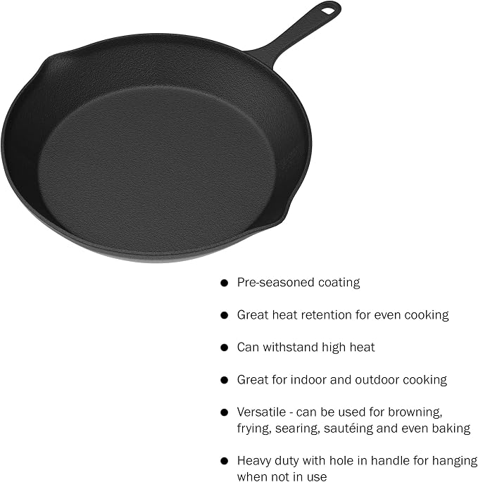 Pre Seasoned Cast Iron Skillets - 3 Pan Set - 9 inches, 8 inches, 6 inches - 1.5 to 2 inches deep - Durable with Strong Handle - Great for both veggies and meat | Pre-Seasoned Cast Iron Skillets - Nonstick Camping Cookware