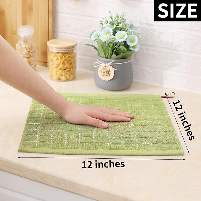 Homaxy 100% Cotton Terry Kitchen Dish Cloths, 6 Pack, Sage Green | Ultra Soft and Absorbent, Suitable for Drying and Washing Dishes