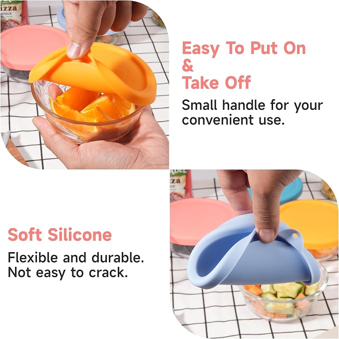 4 PCS Silicone Replacement Lids for Pyrex Glass Custard Cups 10oz, Reusable Silicone Lids for Food Storage, Food Covers, Dishwasher Freezer Microwave Safe (Container NOT Included)