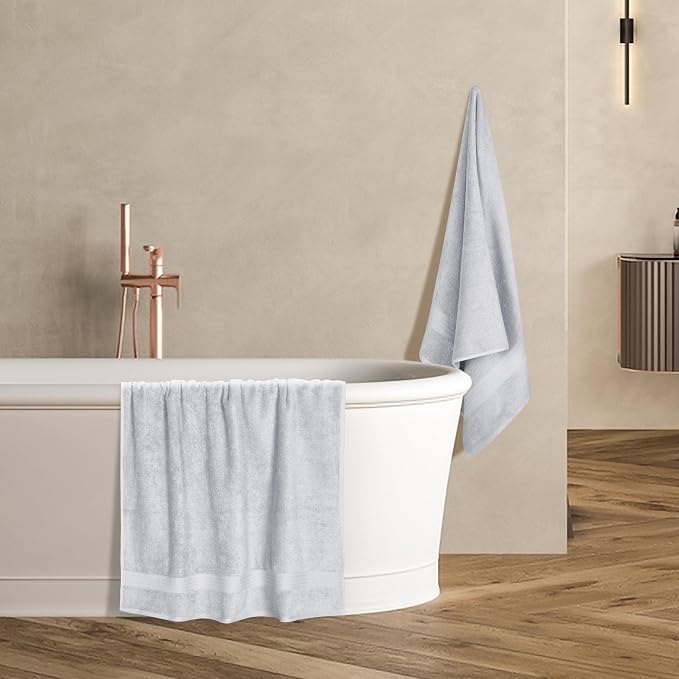 GLAMBURG Premium Cotton 4 Pack Bath Towel Set - 100% Pure Cotton - 4 Bath Towels 27x54 - Ideal for Everyday use - Ultra Soft & Highly Absorbent - Light Grey