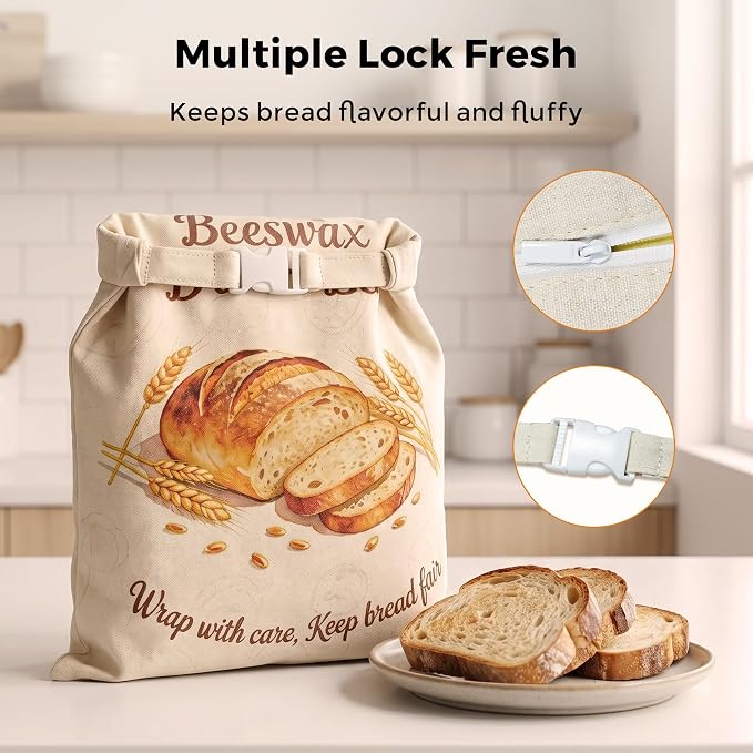 Beeswax Bread Bags for Sourdough, 2 Pack Reusable Bread Bag for Storage XL 17x13 Inch, Large Linen Bags for Homemade Sourdough - Keep Fresh, Freezer Safe