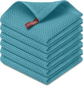 Kitinjoy 100% Cotton Waffle 6-Pack Kitchen Towels, 12" x 12", Lake Blue | Ultra Absorbent, Super Soft, lightweight, Quick Drying Dish Rags for Washing Dishes