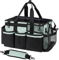 SCAVATA Wearable Cleaning Caddy, Cleaning Caddy Supplies Organizer with Handle & Shoulder Straps for Housekeepers, Under Sink & Car Cleaning Tool Organizers Bag with 4 Foldable Divider (Celadon)