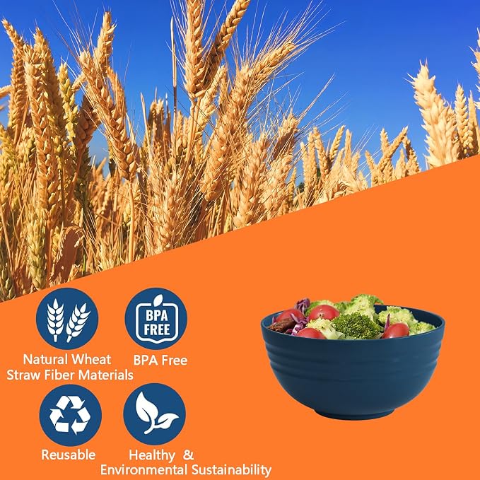 Homestockplus 【Set of 6】 Unbreakable Soup Bowls, 34 Ounces Big Bowls Microwave and Dishwasher Safe BPA-Free Bowl for Cereal, Salad, Soup, Ramen,Oatmeal Apply to Kitchen, Dishwasher & Microwave Safe