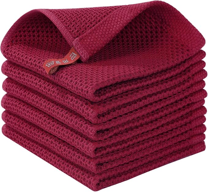 Homaxy 100% Cotton Waffle Weave Kitchen Dish Cloths 6-Pack, Magenta | 12 x 12 Inches, Ultra Soft Absorbent Dish Towels, Quick Drying Dish Rags with Hanging Loop