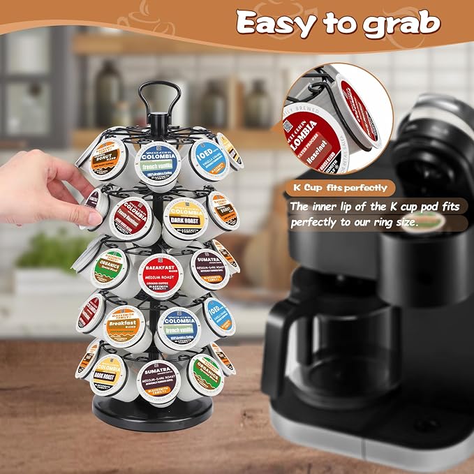 K Cup Holder 40 Pods Capacity, Coffee Pods Holder Storage Organizer Stand | K Cup Carousel, 360°Rotating K Cup Organizer, Easy-Grip Top Handle,Space-Saving for Countertop, K Cups Holder Easy Assembly