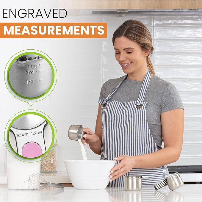 Spring Chef Magnetic Stainless Steel Measuring Cups Set of 7, Pastel | Patented Metal Measuring Cups for Measuring Dry or Liquid Ingredients, Easy to Read Markings, Dishwasher Safe Magnetic Cups