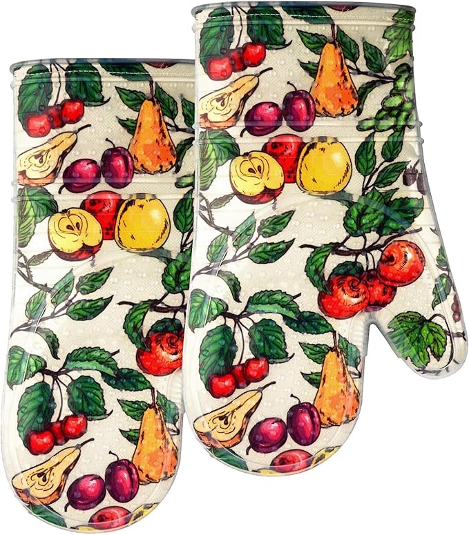 Oven Mitts with Transparent Clear Silicone Shell and Nice Friut Flower Printing