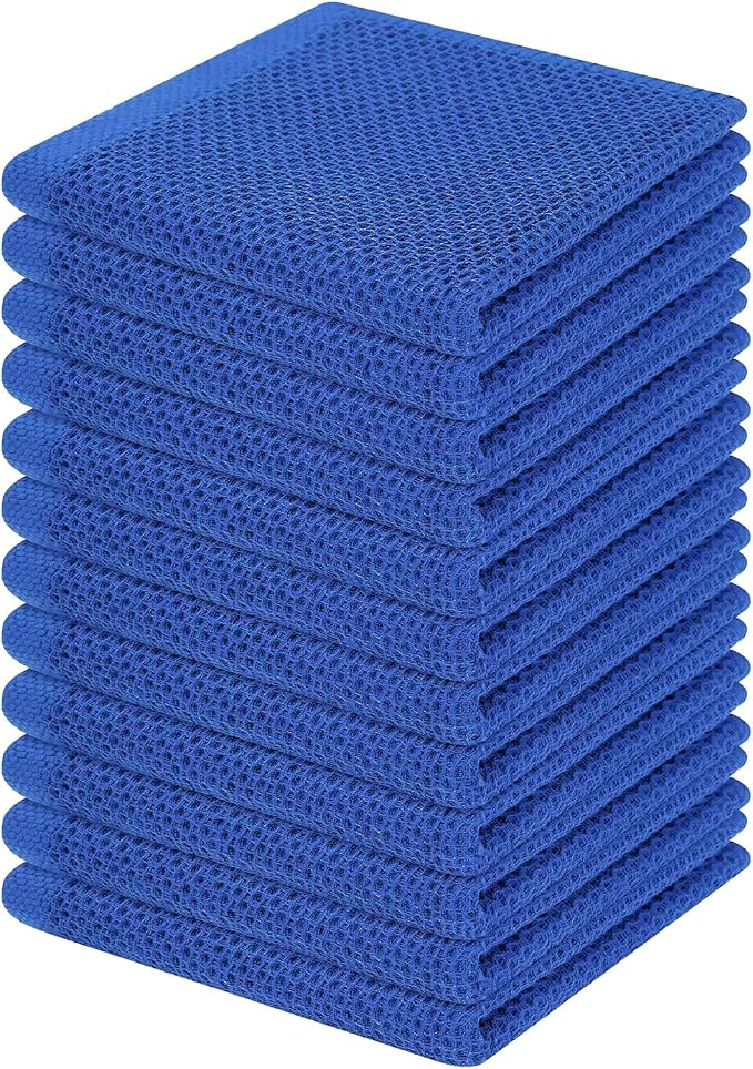 Homaxy 100% Cotton Waffle Weave Kitchen Dish Cloths 12-Pack, Blueberry | 12 x 12 Inches, Ultra Soft Absorbent Dish Towels, Quick Drying Dish Rags with Hanging Loop