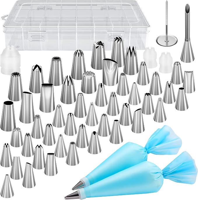 Kootek 54 Piping Bags and Tips Set Frosting Piping Kit for Beginners & Pros | Storage Case, Baking Supplies Kit, 48 Numbered Icing Piping Tips, 2 Reusable Piping Bags, for Cupcake Cookie Cake Decorating