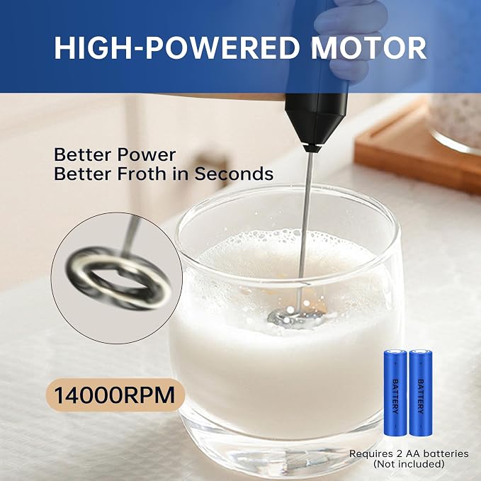 YSSOA Electric Milk Frother Handheld with Stainless Steel Stand Battery Operated Whisk Drink Mixer for Coffee, Frappe, Latte, Matcha, Hot Chocolate, Mini Hand Blender