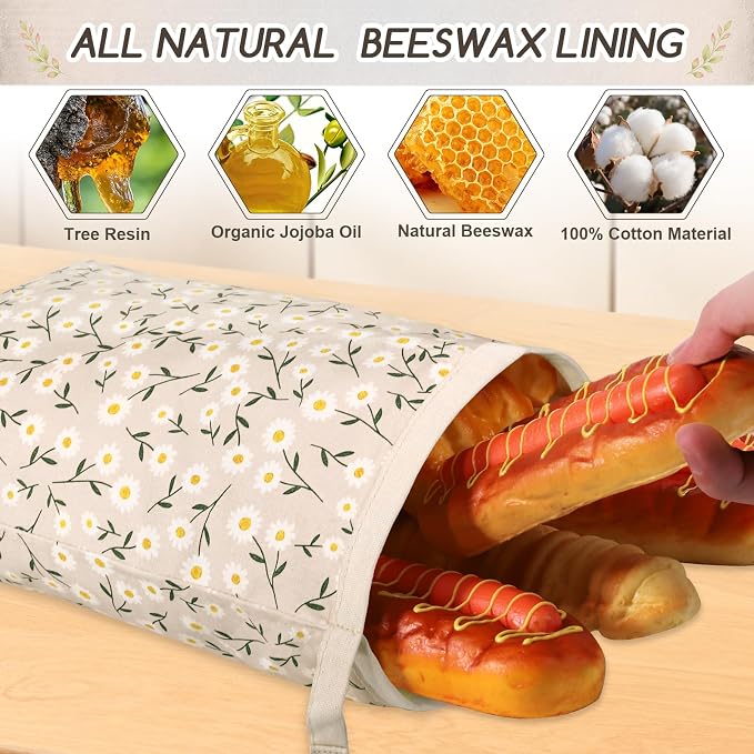 2 Pack Beeswax Bread Bags for Homemade Bread, Sourdough Storage XL 17"x13" | Reusable Bees Wax Bread Bag & Keeper, Natural Canvas with Premium Box for Home Baking, Freezer Storage & Outdoor Use